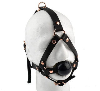 Black Head Harness Ball Gag - Black Ball & Rose Gold