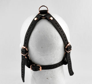 Black Head Harness Ball Gag - Black Ball with Rose Gold Hardware