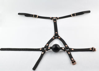 Black Head Harness Ball Gag - Black Ball with Rose Gold Hardware