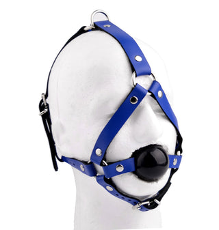 Blue Head Harness Ball Gag - Black Ball | BDSM