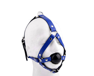 Blue Head Harness Ball Gag - Black Ball