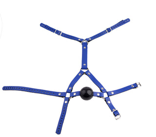 Blue Head Harness Ball Gag - Black Ball