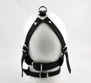 Ultra Strict Head Harness Ring Gag - Black leather