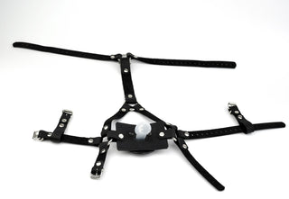 Leather Dummy Panel Gag Head harness - Black with Black Dummy