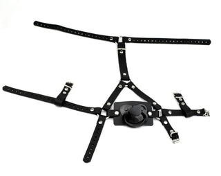 Leather Dummy Panel Gag Head harness - Black with Black Dummy