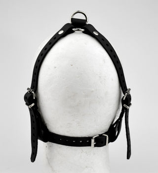 Leather Dummy Panel Gag Head harness - Black with Pink Dummy