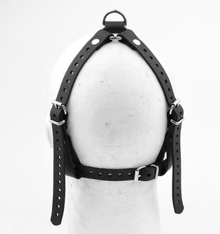 Leather Flat Panel Gag Head Harness - Black