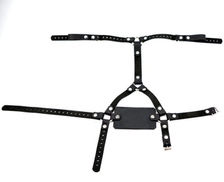 Leather Flat Panel Gag Head Harness - Black