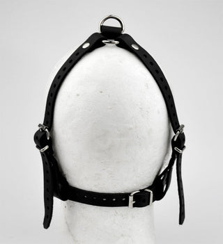 Open Mouth Spider Gag Strict Head Harness - Black leather