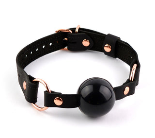 Mercy Industries | Black & Rose Gold Leather Premium Single Strap Ball Gag - Black Ball