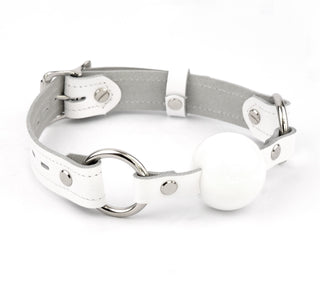 White Leather Premium Single Strap Ball Gag - White Ball | BDSM Products
