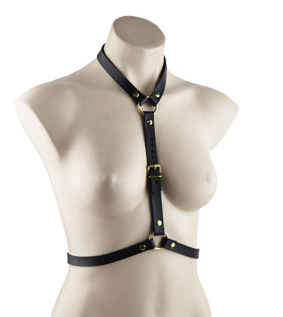 Black Leather & Gold Body Harness