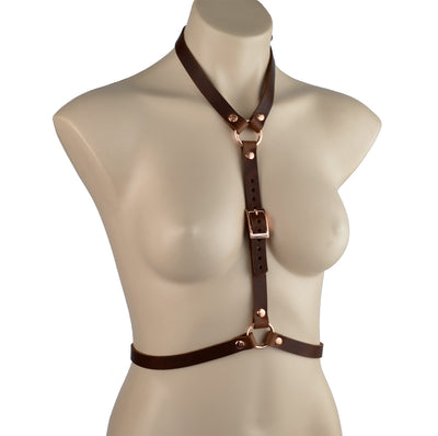 Vintage Brown Leather & Rose Gold Aurum Honey Body Harness