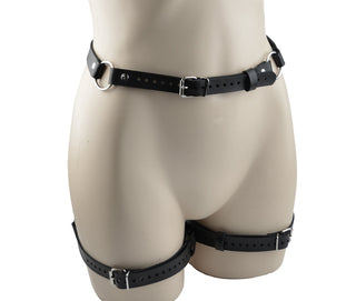 Black Leather Spiked Collar Bra & Booty Harness Set