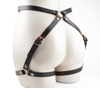 Black Leather & Rose Gold Aurum Booty Harness