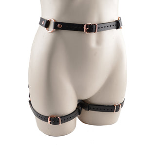 Black Leather & Rose Gold Aurum Booty & Bow Harness