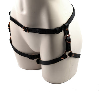 Black Leather & Rose Gold Aurum Choker Collar Bra & Lower Body Harness Set