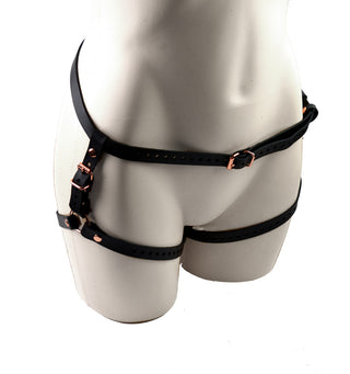 Black Leather & Rose Gold Aurum Lower Body Harness