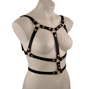 Black Leather & Rose Gold Aurum Goddess Harness | Mercy Industries