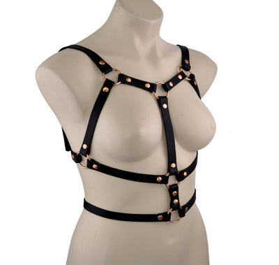 Black Leather & Rose Gold Aurum Goddess Harness | Mercy Industries