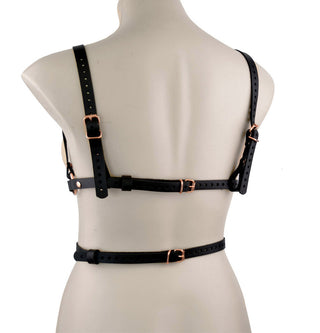 Black Leather & Rose Gold Aurum Goddess and Lower Body Harness Set