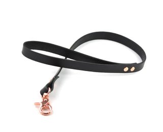 Black 75CM - 30" Leather Leash with Rose Gold Hardware | BDSM Leash