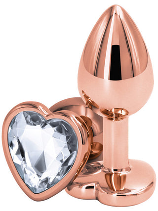 Rear Assets Rose Gold Butt Plug with Clear Love Heart Gem