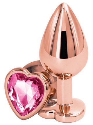 Rear Assets Rose Gold Butt Plug with Pink Love Heart Gem