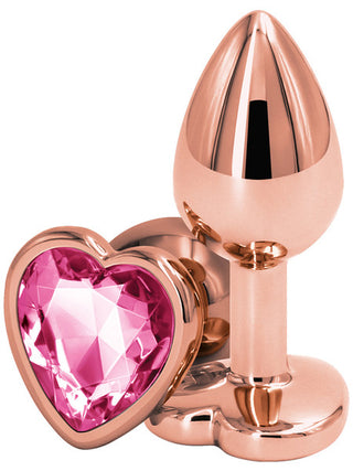 Rear Assets Rose Gold Butt Plug with Pink Love Heart Gem