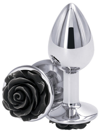 Rear Assets Silver Butt Plug with Black Rose