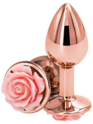 Rear Assets Rose Gold Butt Plug with Pink Rose Base