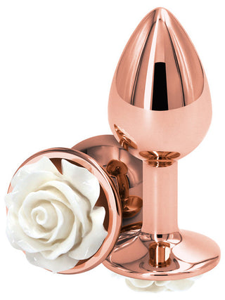 Rear Assets Rose Gold Butt Plug with White Rose