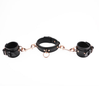 Rose Gold Leather Bondage Restraint Set Wrist Cuffs And Collar With 3-Way Connector
