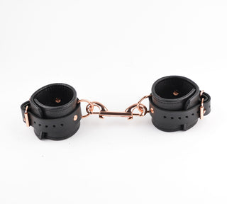 Rose Gold Leather Bondage Restraint Set Wrist Cuffs And Collar With 3-Way Connector