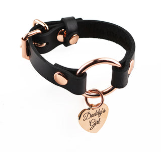 Secret Message Custom Engraved Love Heart Pendant Wrist Cuff - Black Leather & Rose Gold