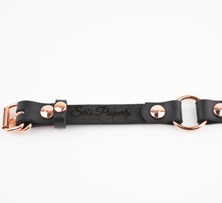 Secret Message Custom Engraved Wrist Cuff - Black Leather & Rose Gold