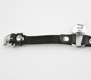 Secret Message Custom Engraved Love Heart Pendant Wrist Cuff - Black Leather & Silver