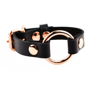 Secret Message Custom Engraved Wrist Cuff - Black Leather & Rose Gold