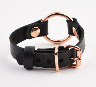 Secret Message Custom Engraved Wrist Cuff - Black Leather & Rose Gold