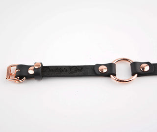 Secret Message Custom Engraved Wrist Cuff - Black Leather & Rose Gold