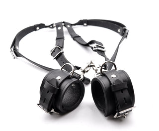 Premium Arm Binder Bondage Leather Harness Restraint - Black