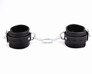 Black Leather & Steel Chains Premium Restraint Set - Wrist & Ankle Cuffs, Collar and Leash