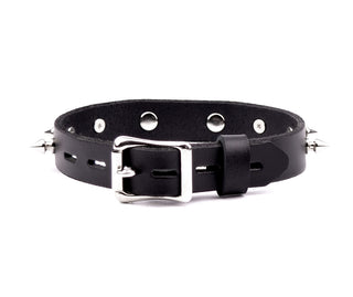 Spiked Black Leather Bondage Collar With O-ring Attachment