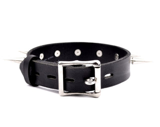 Black Leather Collar With Silver Spikes