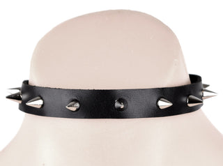 Black Leather Choker With Spike Studs