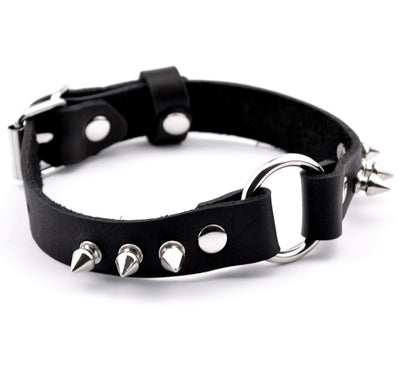 Black Leather O-ring Choker with Spikes | BDSM Shop