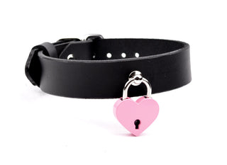 Black Leather Collar With Silver Love Heart Padlock