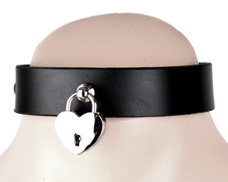 Black Leather Collar With Silver Love Heart Padlock