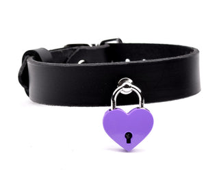 Black Leather Collar With Silver Love Heart Padlock