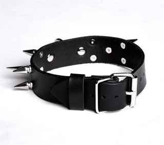 Heavily Spiked Black Leather Bondage Collar